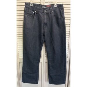 Kayden K Loose Fit Black Straight Leg Denim Jeans Size 38x32 Mid Rise Zip Logo